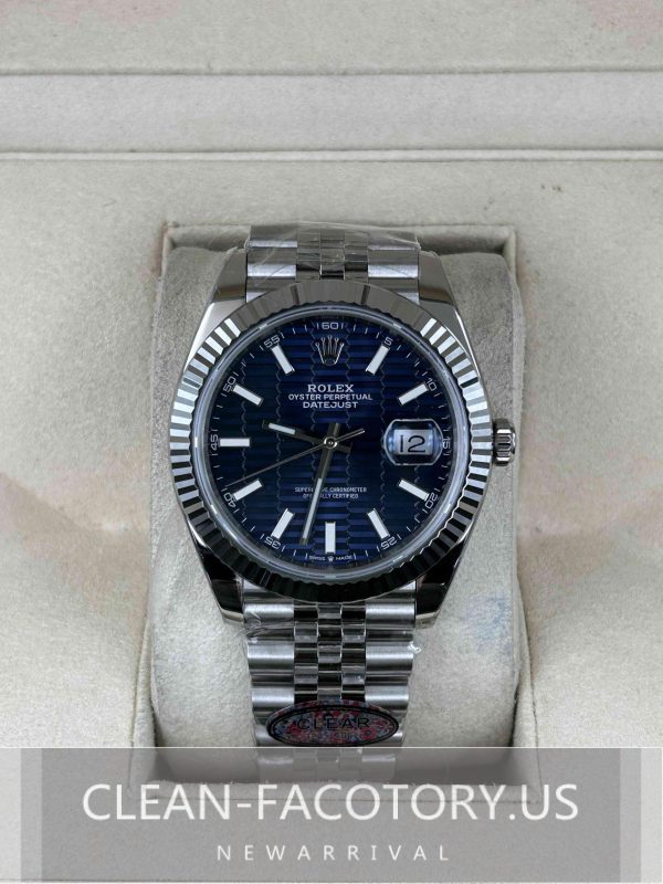 Clean Factory Rolex Datejust 41mm Jubilee Blue Fluted-motif Dial, White Gold Fluted Bezel, 904L Steel, Best Edition 3235 Movement