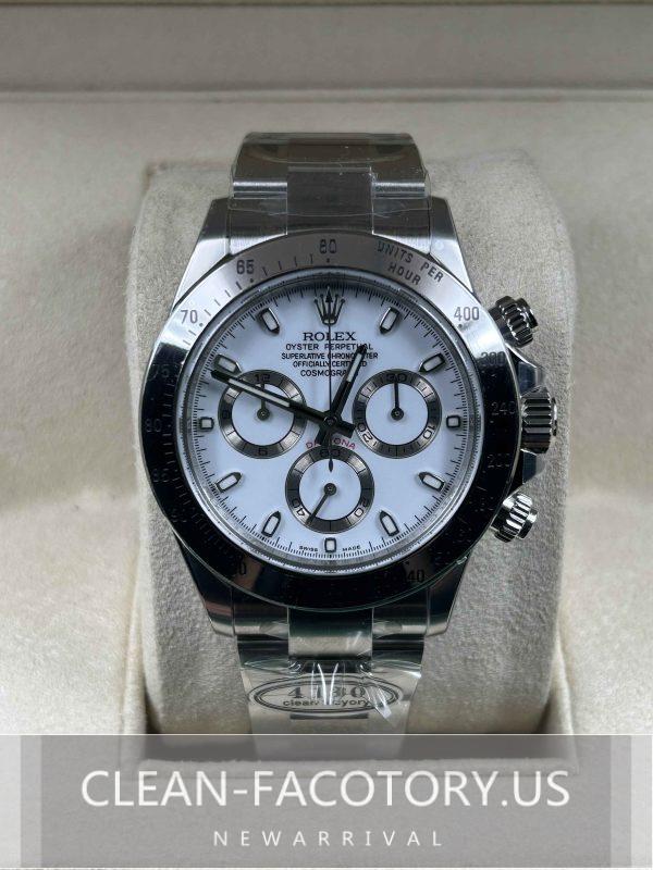 Clean Factory Rolex Daytona 116520 40mm White Dial, 904L Steel Bezel, Best Edition 4130 Movement