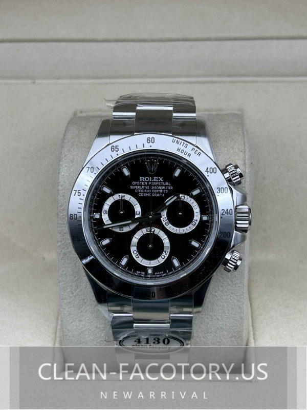 Clean Factory Rolex Daytona 116520 40mm Black Dial, 904L Steel Bezel, Best Edition 4130 Movement
