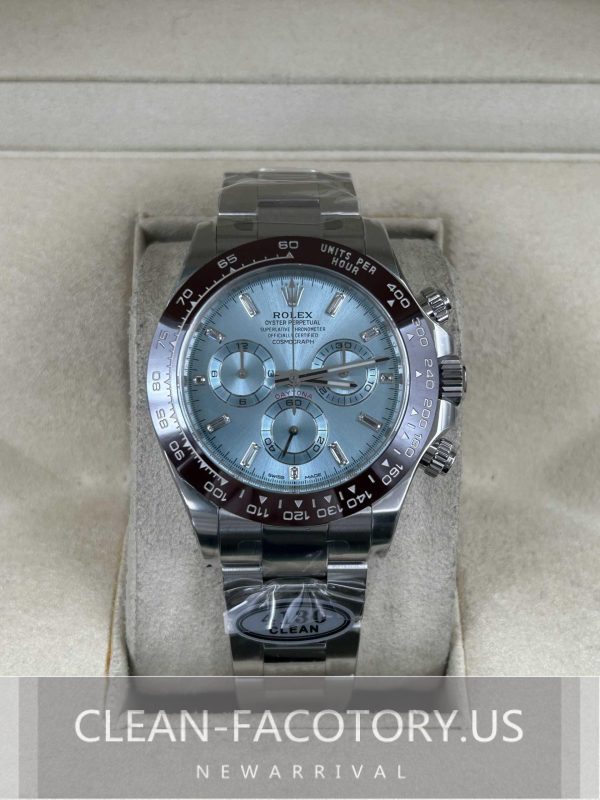 Clean Factory Rolex Daytona 116506 IceBlue Dial, Diamond Makers, Brown Ceramic Bezel, White Gold wrapped, 904L Steel, Best Edition 4130 Movement