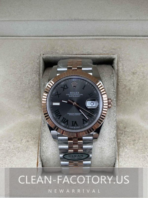 Clean Factory Rolex Datejust 41mm 126331Jubilee Two-Tone RoseGold, Slate Grey Wimbledon Dial, Gold Fluted Bezel, Gold wrapped 904L Steel, Best Edition 3235 Movement