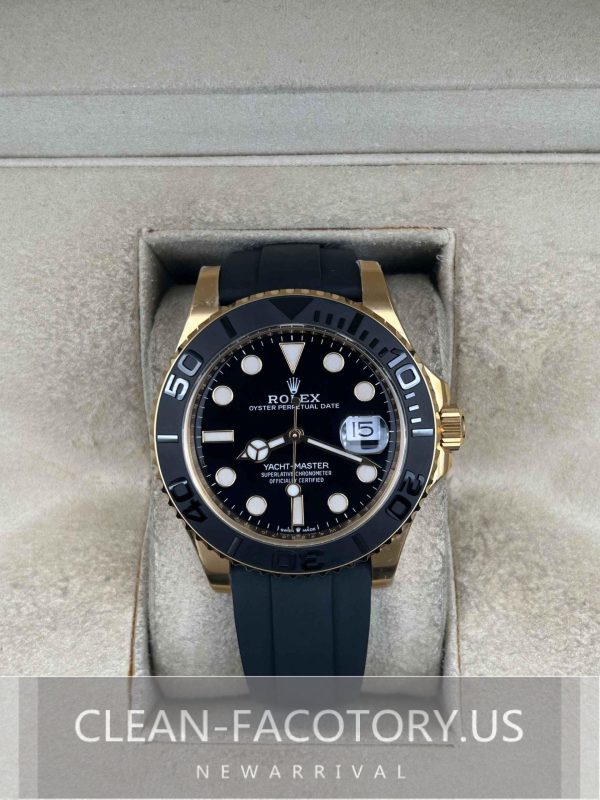 Clean Factory Rolex Yacht Master  226658 Yellow Gold 42mm Black Dial,  Rubber Strap, Best Edition 3235 Movement