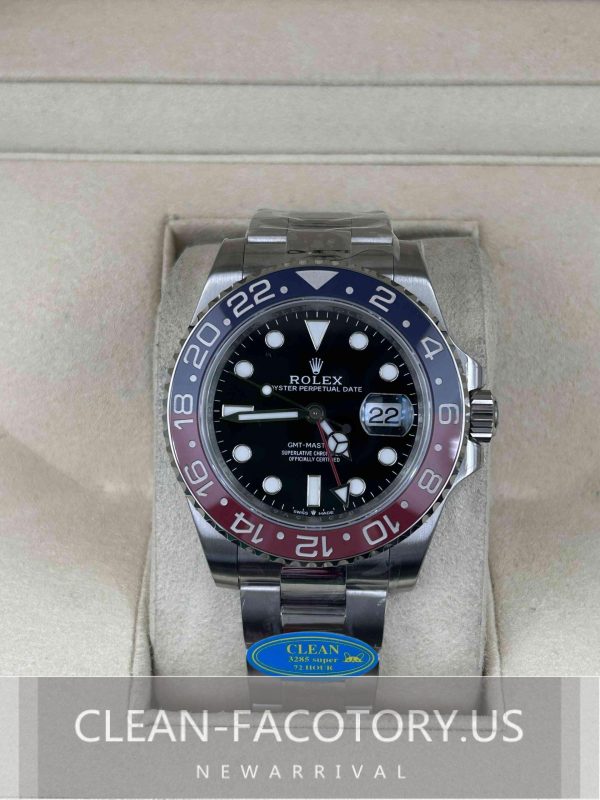 Clean Factory Rolex GMT Master II 126710BLRO Oyster, “Pepsi”Red/Blue Ceramic Bezel, 904L Steel, Best Edition 3285 Movement