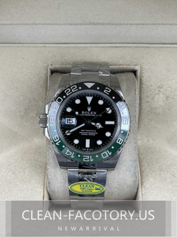 Clean Factory Rolex GMT Master II Left Handed 126720VTNR Oyster,  “Green Lantern”Black/Green Ceramic Bezel, 904L Steel, Best Edition 3285 Movement