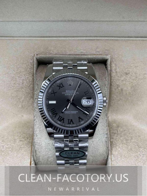 Clean Factory Rolex Datejust 41mm Jubilee Slate Grey Wimbledon Dial, White Gold Fluted Bezel, 904L Steel, Best Edition 3235 Movement