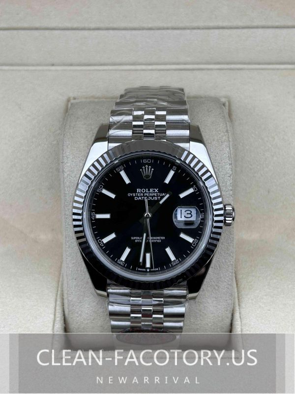 Clean Factory Rolex Datejust 41mm Jubilee Black Dial, White Gold Fluted Bezel, 904L Steel, Best Edition 3235 Movement