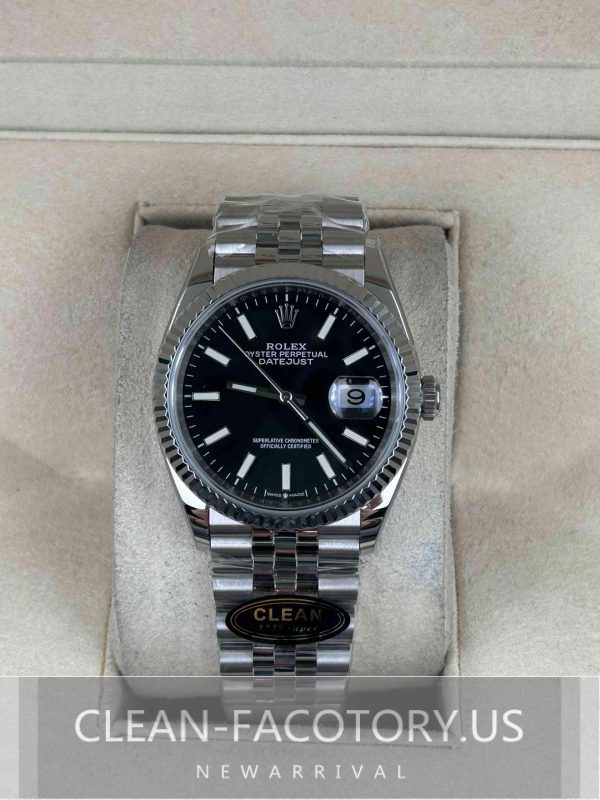 Clean Factory Rolex Datejust 36mm 126234Jubilee Black Dial, White Gold Fluted Bezel, 904L Steel, Best Edition 3235 Movement