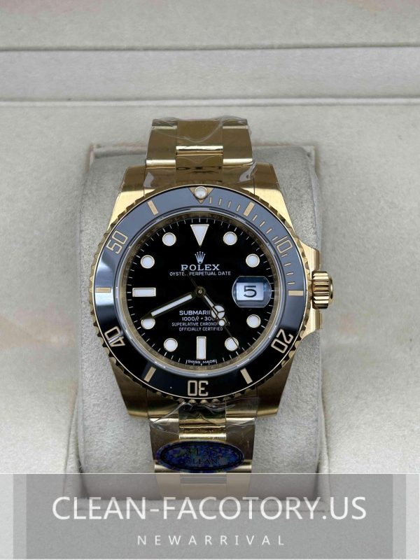 Clean Factory Rolex Submariner 116618LN 40mm, Black Dial, Ceramic Bezel, Gold Wrap 904L Steel, Best Edition 3135 Movement