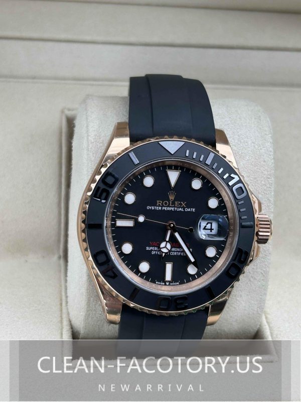 Clean Factory Rolex Yacht Master  126655 Rose Gold 40mm Black Dial,  Rubber Strap, Best Edition 3235 Movement