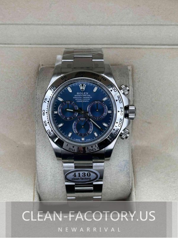 Clean Factory Rolex Daytona 116509  Blue Dial, White Gold wrapped, 904L Steel, Best Edition 4130 Movement