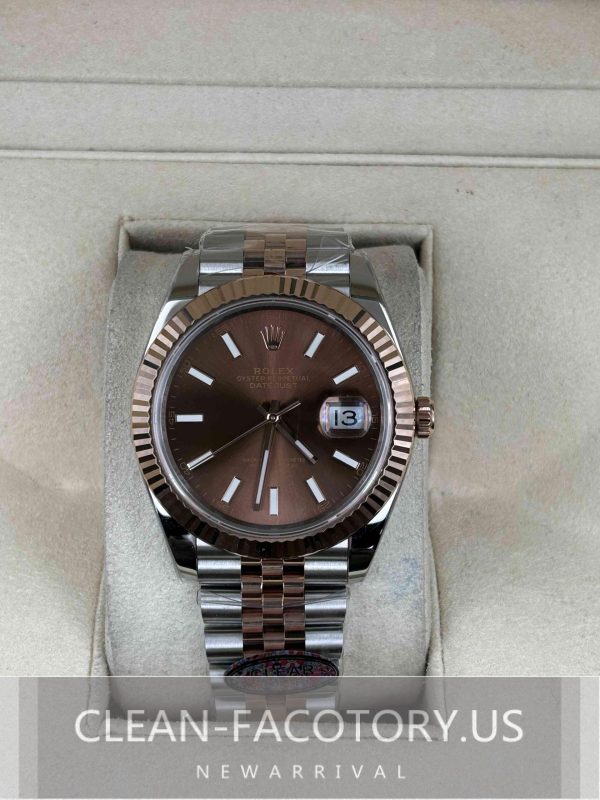 Clean Factory Rolex Datejust 41mm 126331Jubilee Two-Tone, Chocolate Dial, Gold Fluted Bezel, 18K Rose Gold wrapped 904L Steel, Best Edition 3235 Movement