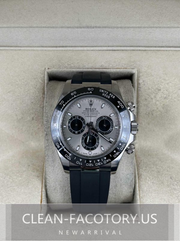 Clean Factory Rolex Daytona 116519LN Grey Panda Dial, Rubber Strap, Cerachrom Bezel, 904L Steel, Best Edition 4130 Movement