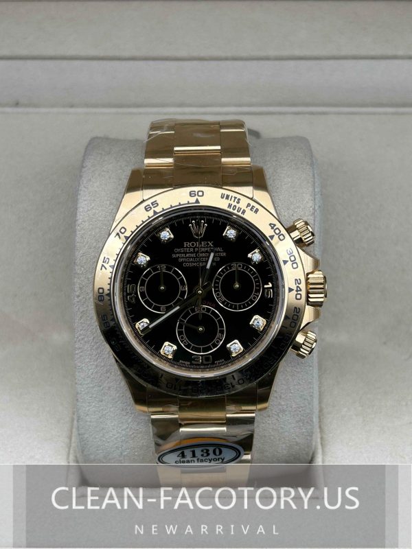 Clean Factory Rolex Daytona 116508Gold Diamond Black Panda Dial ,  18k Yellow Gold wrapped 904L Steel, Best Edition 4130 Movement