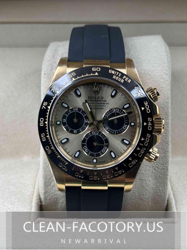 Clean Factory Rolex Daytona 116518LN Champagne Panda Dial"Pikachu", Rubber Strap, Cerachrom Bezel, Yellow Gold wrapped 904L Steel, Best Edition 4130 Movement