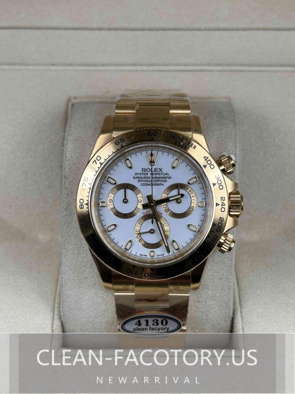 Clean Factory Rolex Daytona 116508 White Dial,  18k YellowGold wrapped 904L Steel, Best Edition 4130 Movement