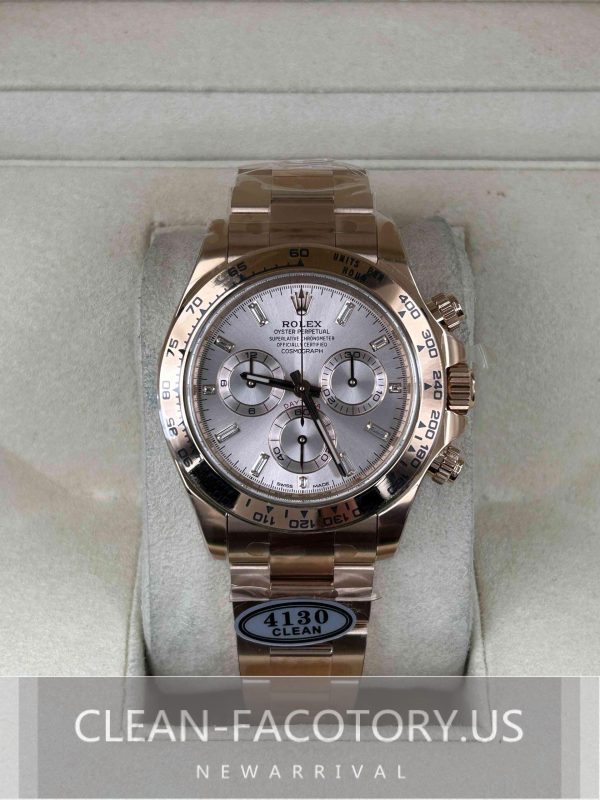 Clean Factory Rolex Daytona 116505 Rose Gold Baguette Diamond Dial,  18k RoseGold wrapped 904L Steel, Best Edition 4130 Movement