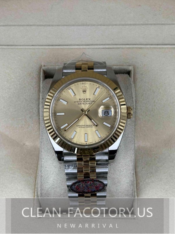 Clean Factory Rolex Datejust 41mm 126333Jubilee Two-Tone, Yellow Gold Dial, Gold Fluted Bezel, 18K Gold wrapped 904L Steel, Best Edition 3235 Movement