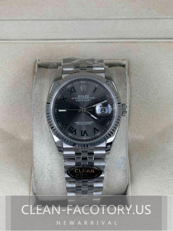 Clean Factory Rolex Datejust 36mm 126234Jubilee Slate Grey Wimbledon Dial, White Gold Fluted Bezel, 904L Steel, Best Edition 3235 Movement