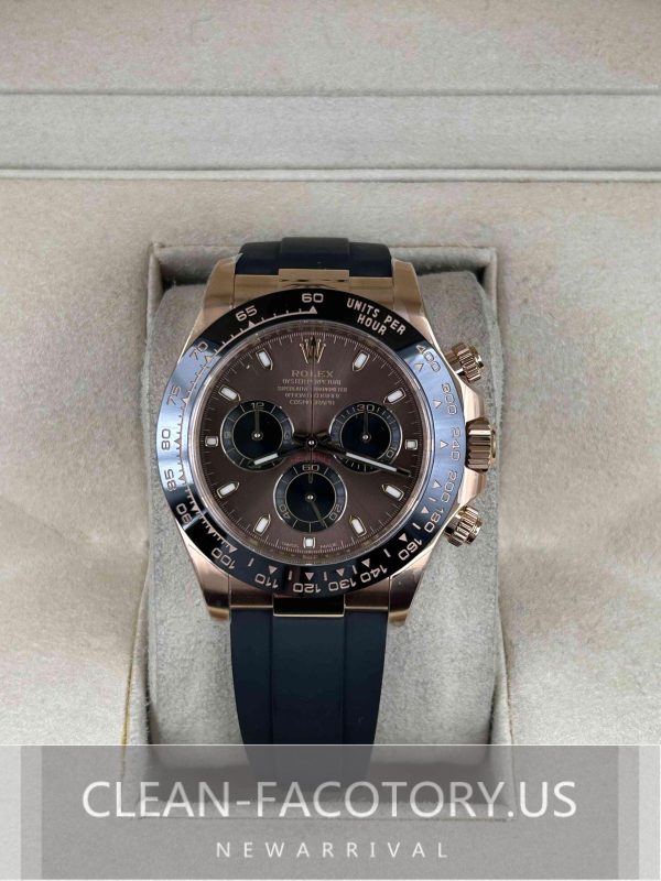 Clean Factory Rolex Daytona 116515LN RoseGold Chocolate Panda Dial, Rubber Strap, Cerachrom Bezel, Rose Gold wrapped 904L Steel, Best Edition 4130 Movement