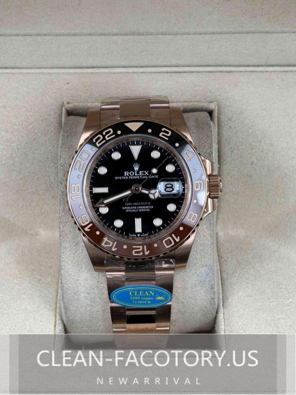 Clean Factory Rolex GMT Master II 126715CHNR “Root Beer”, Brown/Black Ceramic Bezel, 18K Rose Gold/904L Steel, Best Edition 3285 Movement
