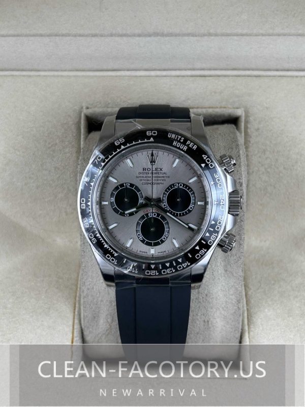 Clean Factory Rolex Daytona 126519LN Grey Panda Dial, Rubber Strap, Cerachrom Bezel, 904L Steel, Best Edition 4131 Movement