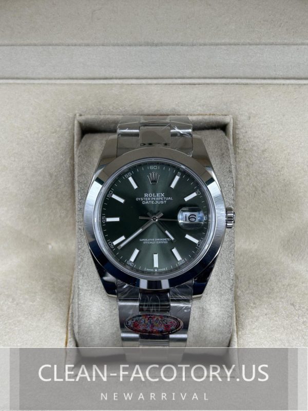 Clean Factory Rolex Datejust 41mm Oyster 126300 Green Dial, Smooth Bezel, 904L Steel, Best Edition 3235 Movement
