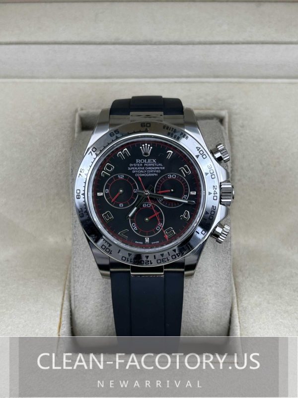 Clean Factory Rolex Daytona 116519 Black-Grey Arabic Dial, Rubber Strap, Cerachrom Bezel, 904L Steel, Best Edition 4130 Movement
