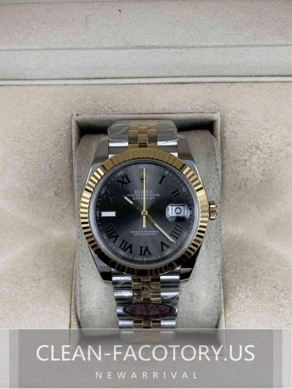 Clean Factory Rolex Datejust 41mm 126333Jubilee Two-Tone YellowGold, Slate Grey Wimbledon Dial, Yellow Gold Fluted Bezel, Gold wrapped 904L Steel, Best Edition 3235 Movement