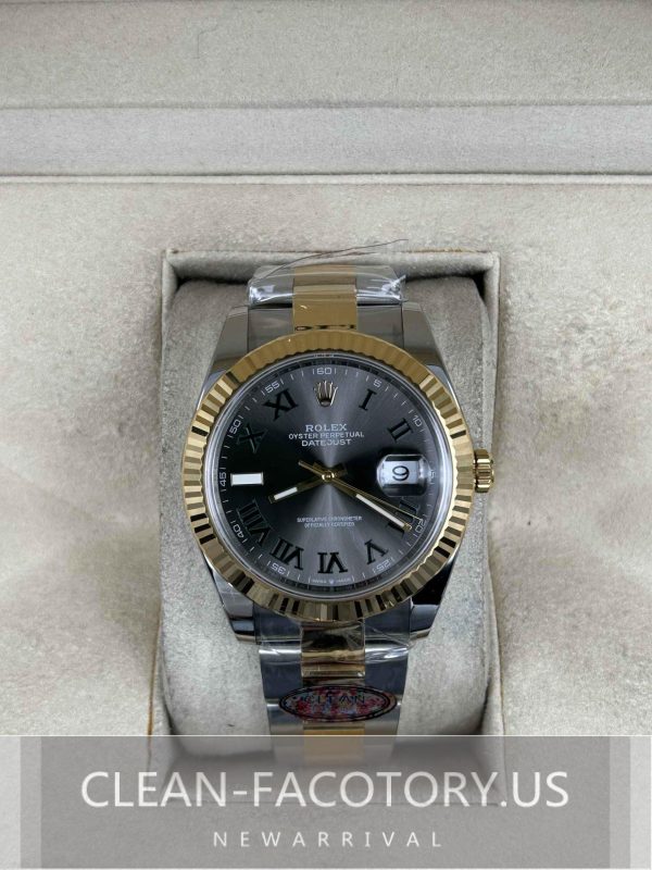 Clean Factory Rolex Datejust 41mm 126333Oyster Two-Tone YellowGold, Slate Grey Wimbledon Dial, Gold Fluted Bezel, Gold wrapped 904L Steel, Best Edition 3235 Movement