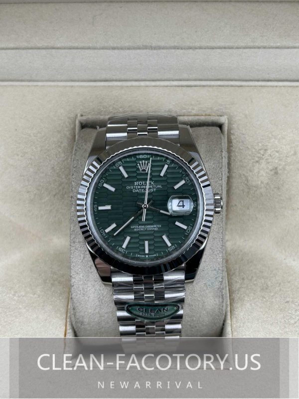 Clean Factory Rolex Datejust 41mm Jubilee Green Fluted-motif Dial, White Gold Fluted Bezel, 904L Steel, Best Edition 3235 Movement