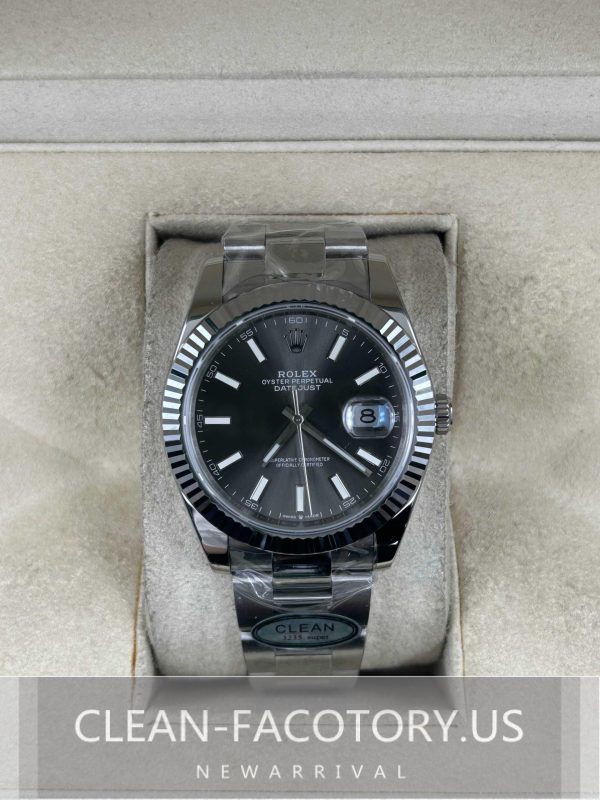 Clean Factory Rolex Datejust 41mm Oyster　Ｇrey Dial, White Gold Fluted Bezel, 904L Steel, Best Edition 3235 Movement