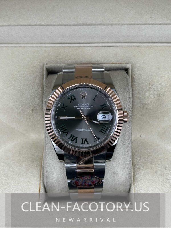 Clean Factory Rolex Datejust 41mm 126331Oyster Two-Tone RoseGold, Slate Grey Wimbledon Dial, Gold Fluted Bezel, Gold wrapped 904L Steel, Best Edition 3235 Movement