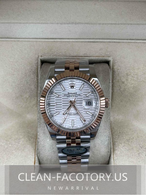 Clean Factory Rolex Datejust 41mm 126331Jubilee Grey Fluted Dial, Two-Tone 18K RoseGold wrapped 904L Steel, Gold Fluted Bezel, Best Edition 3235 Movement