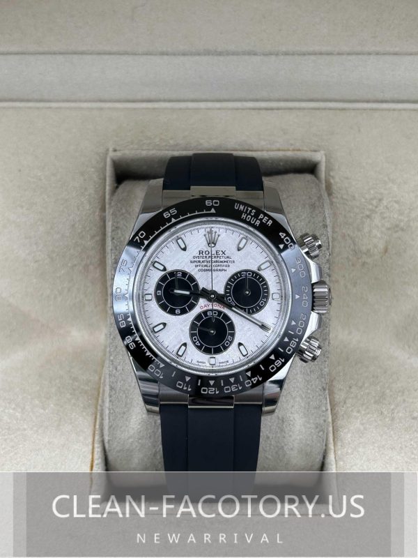 Clean Factory Rolex Daytona 116519LN Meteorite Grey & Black Dial, Rubber Strap, Cerachrom Bezel, 904L Steel, Best Edition 4130 Movement