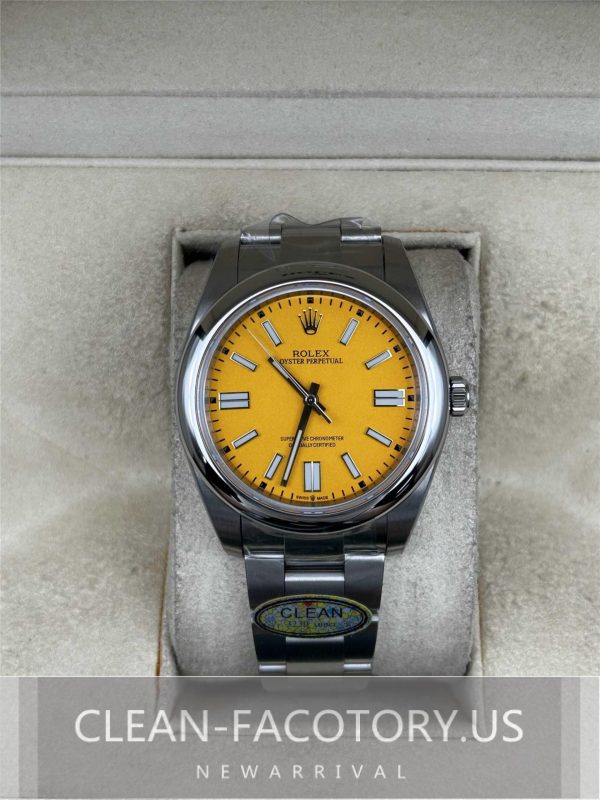 Clean Factory Rolex Oyster Perpetual 41mm 124300 Yellow Dial,  904L Steel, Best Edition 3230 Movement