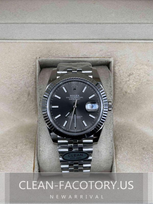 Clean Factory Rolex Datejust 41mm Jubilee Grey Dial, White Gold Fluted Bezel, 904L Steel, Best Edition 3235 Movement