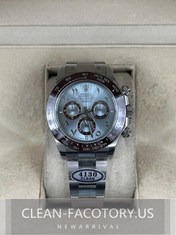 Clean Factory Rolex Daytona 116506 IceBlue Dial, Arabic Makers, Brown Ceramic Bezel, White Gold wrapped, 904L Steel, Best Edition 4130 Movement