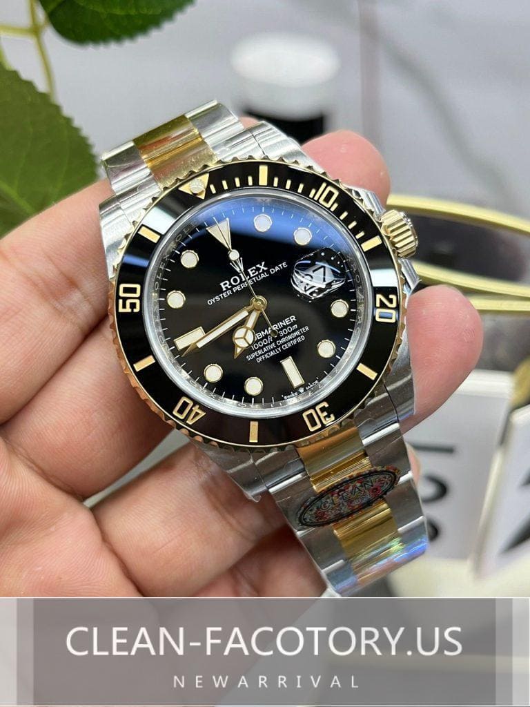 Mastering Elegance: The Clean Factory Rolex Two-Tone gold black dial ...