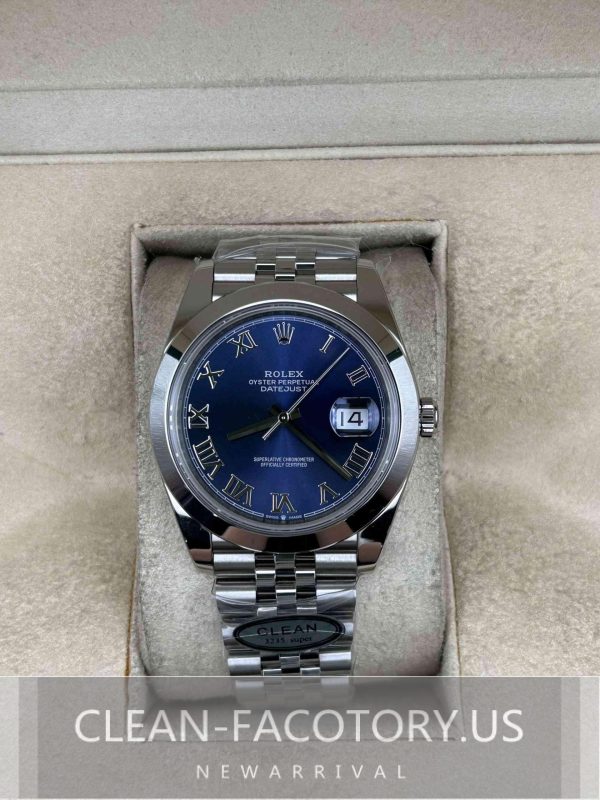 Clean Factory Rolex Datejust 41mm Jubilee 126300 Blue Dial Roman Markers, Smooth Bezel, 904L Steel, Best Edition 3235 Movement