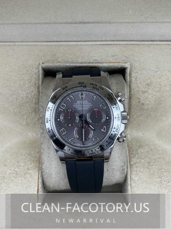 Clean Factory Rolex Daytona 116519 Slate Grey Arabic Dial, Rubber Strap, Cerachrom Bezel, 904L Steel, Best Edition 4130 Movement