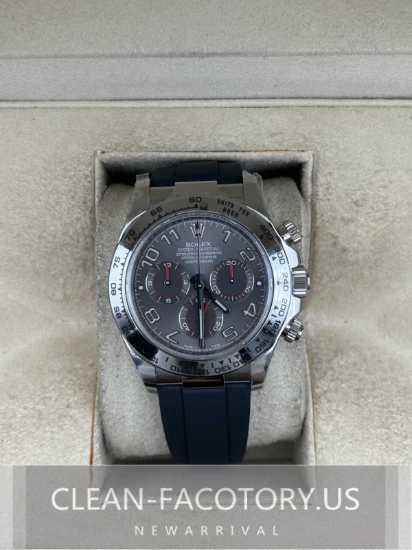 Clean Factory Rolex Daytona 116519 Slate Grey Arabic Dial, Rubber Strap, Cerachrom Bezel, 904L Steel, Best Edition 4130 Movement