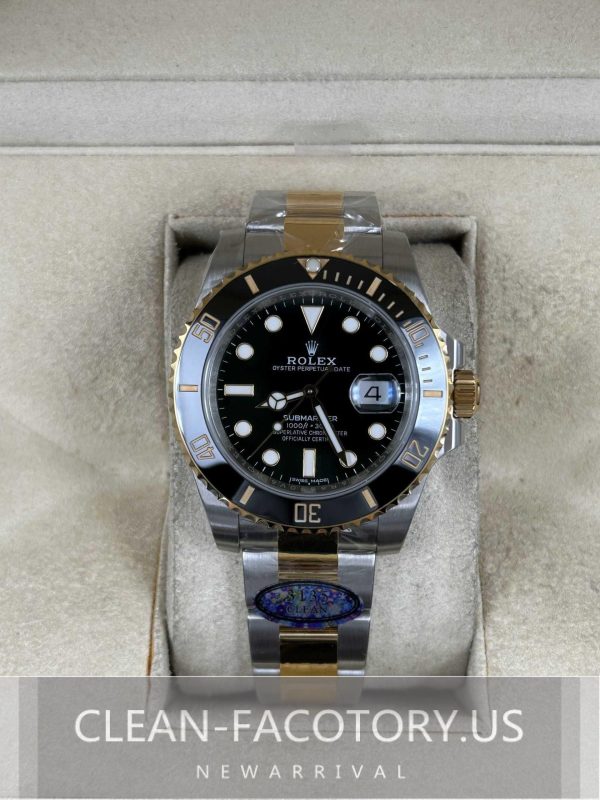 Clean Factory Rolex Submariner 116613LN 40mm Two Tone Gold, Black Dial, Ceramic Bezel, Gold Wrap 904L Steel, Best Edition 3135 Movement
