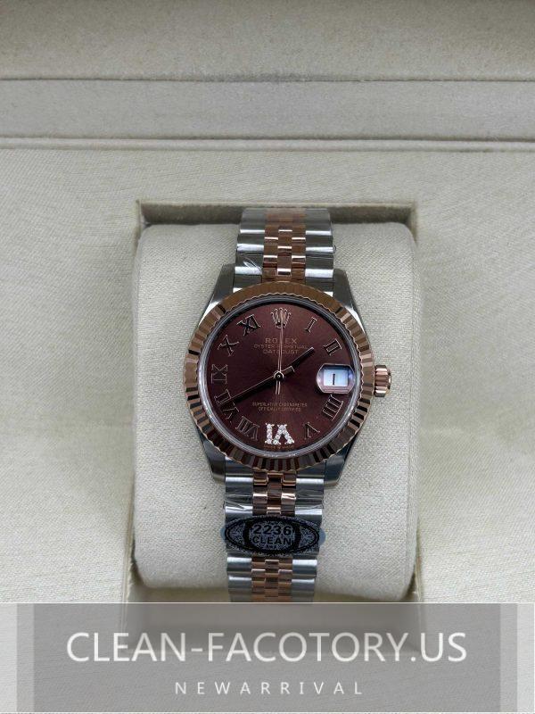 Clean Factory Rolex Lady Datejust 31mm 278271Jubilee Two-Tone, Chocolate Dial Roman Makes, RoseGold Fluted Bezel, RoseGold wrapped 904L Steel, Best Edition 2236 Movement