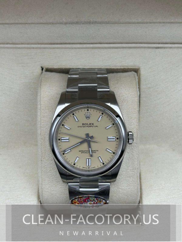 Clean Factory Rolex Oyster Perpetual 36mm 126000 Beige (Champagne Cream) Dial,  904L Steel, Best Edition 3230 Movement