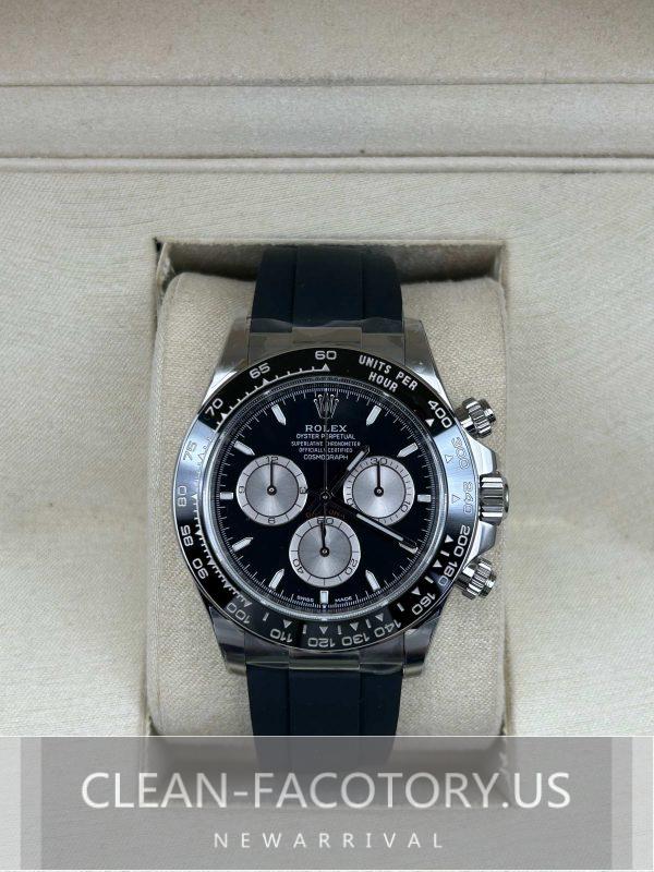 Clean Factory Rolex Daytona 126519LN Black Dial, Rubber Strap, Cerachrom Bezel, 904L Steel, Best Edition 4131 Movement