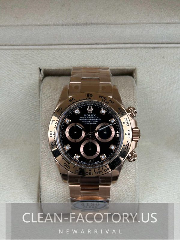 Clean Factory Rolex Daytona 116505RoseGold Diamond Black Champagne Panda Dial ,  18k Gold wrapped 904L Steel, Best Edition 4130 Movement
