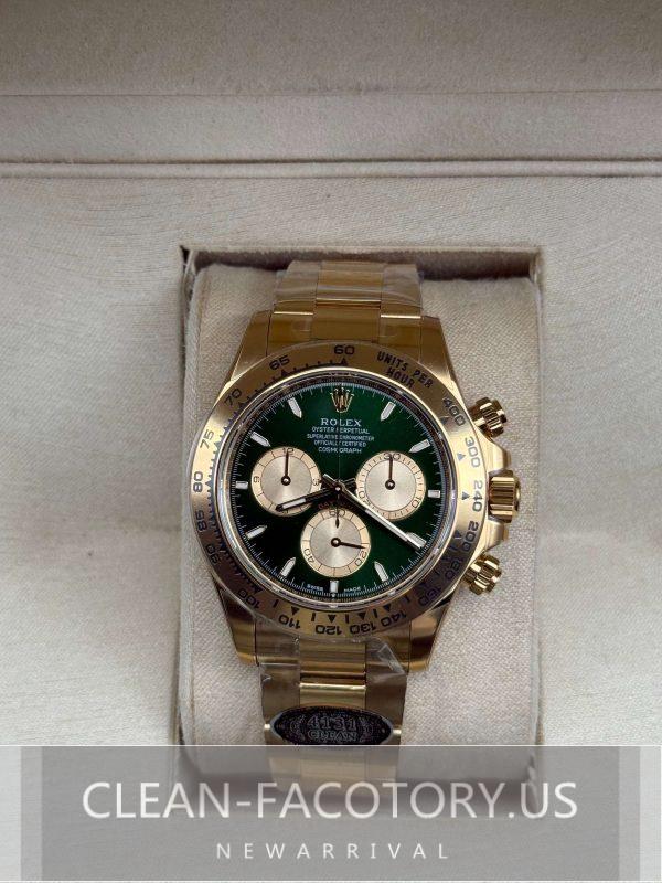 Clean Factory Rolex Daytona 126508 “John Mayer”Green Panda Dial, Gold Bezel, Yellow Gold wrapped 904L Steel, Best Edition 4131 Movement