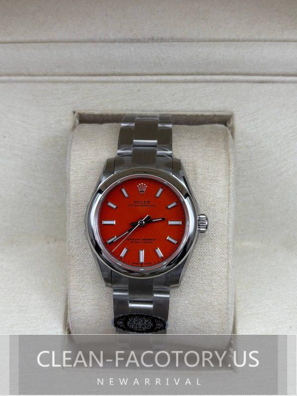 Clean Factory Rolex Oyster Perpetual Lady 31mm 277200 Red Dial,  904L Steel, Best Edition 2232Movement