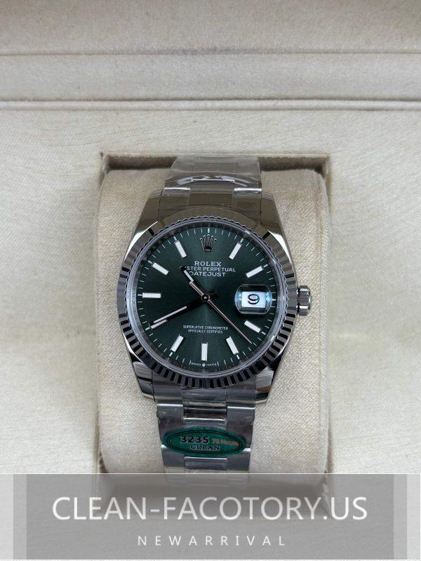 Clean Factory Rolex Datejust 36mm 126234 Oyster Green Dial, White Gold Fluted Bezel, 904L Steel, Best Edition 3235 Movement
