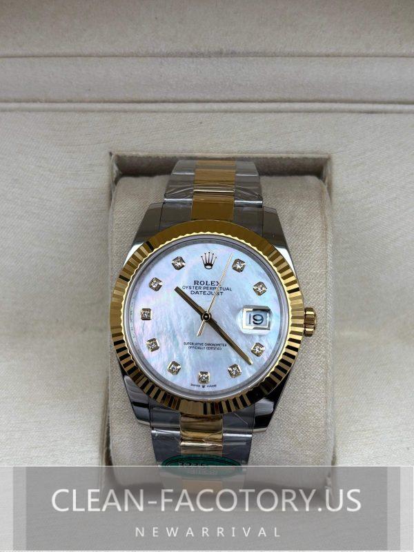 Clean Factory Rolex Datejust 41mm 126333Oyster Mother of Pearl Diamond Dial, Two-Tone 18K Gold wrapped 904L Steel, Gold Fluted Bezel, Best Edition 3235 Movement